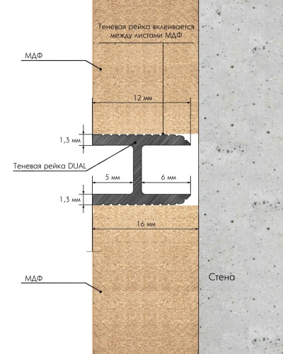 REV12 Теневая рейка DUAL под панели и керамогранит Laconistiq 8,6х12х3000мм фото 10